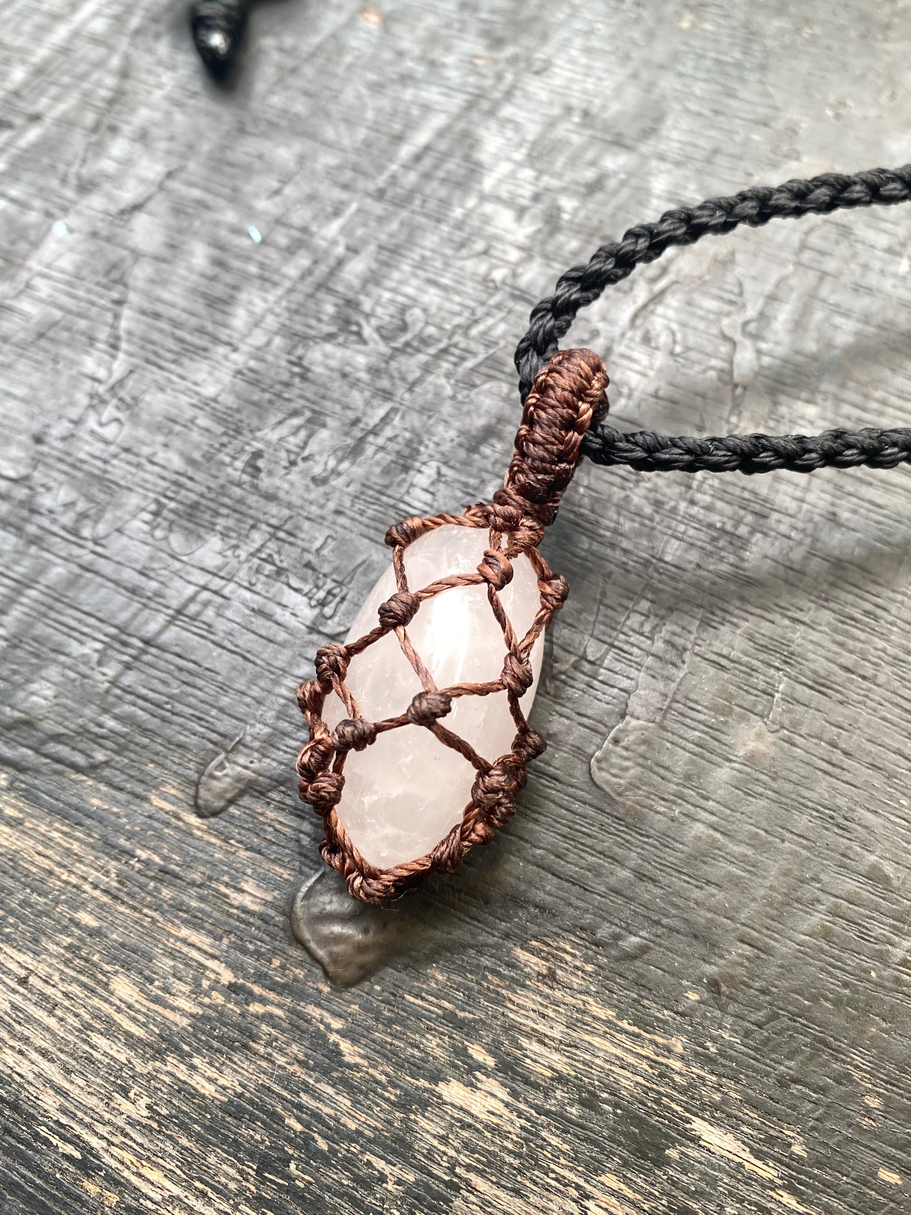 Rose Quartz Macrame Necklace